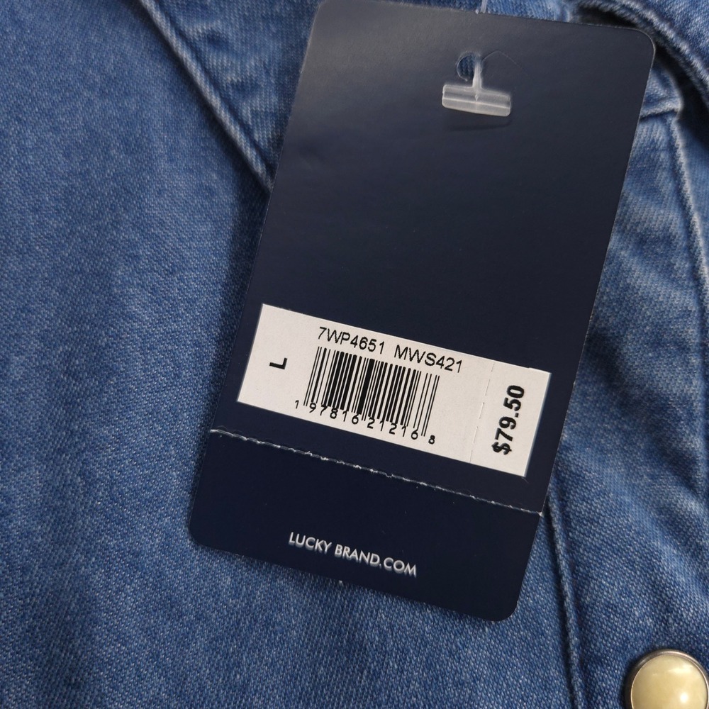 Lucky Brand Denim Shirt Womens L Blue Pearl Snap Western Cowgirl Outdoor Ranch - Picture 10 of 11